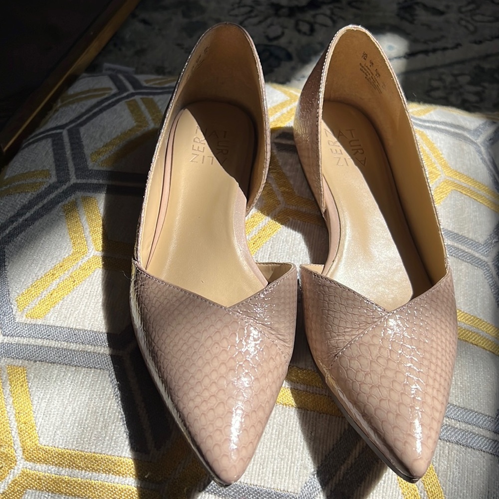 Kristin Demi-Wedge Slip-ons. Size 7 pointed toe, minimal wedge, V-shaped vamp.